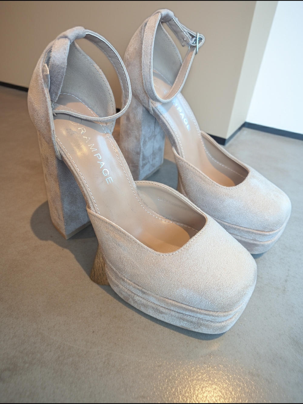 Rampage Women's Light Beige Suede Platform Block Heels with Ankle Strap